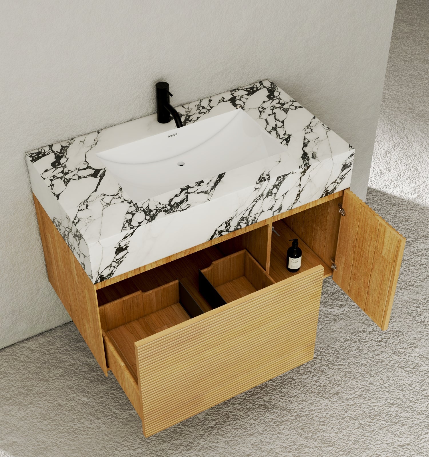 40''/48'' Stone Top with Oak Engineered Wood Floating Bathroom Vanity - Vanity40"x 21.5" NeoNova Decor