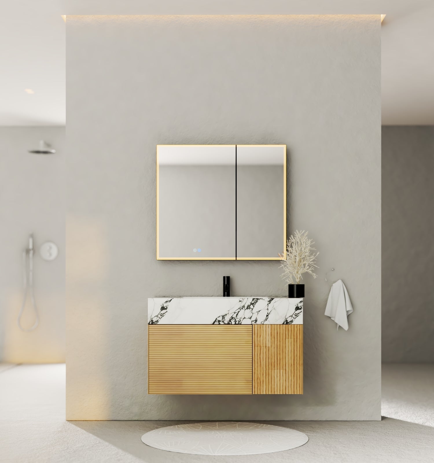 40''/48'' Stone Top with Oak Engineered Wood Floating Bathroom Vanity - Vanity40"x 21.5" NeoNova Decor