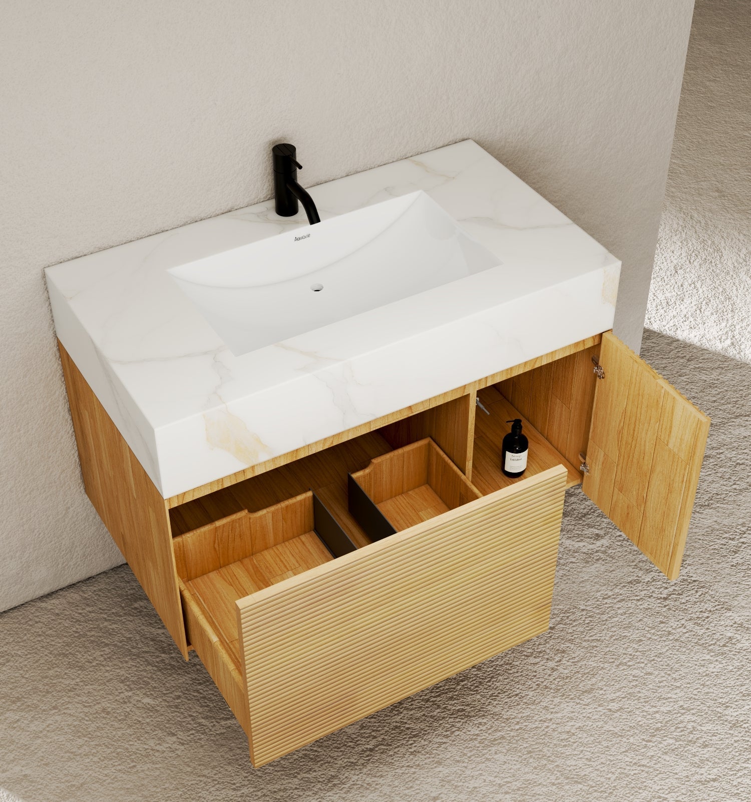 40''/48'' Stone Top with Oak Engineered Wood Floating Bathroom Vanity - Vanity40"x 21.5" NeoNova Decor