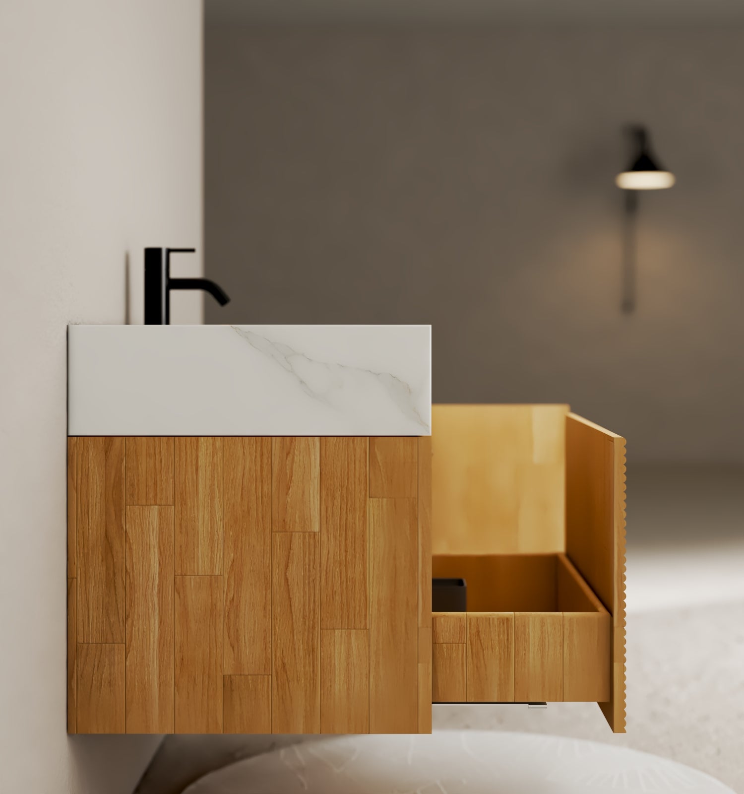 40''/48'' Stone Top with Oak Engineered Wood Floating Bathroom Vanity - Vanity40"x 21.5" NeoNova Decor