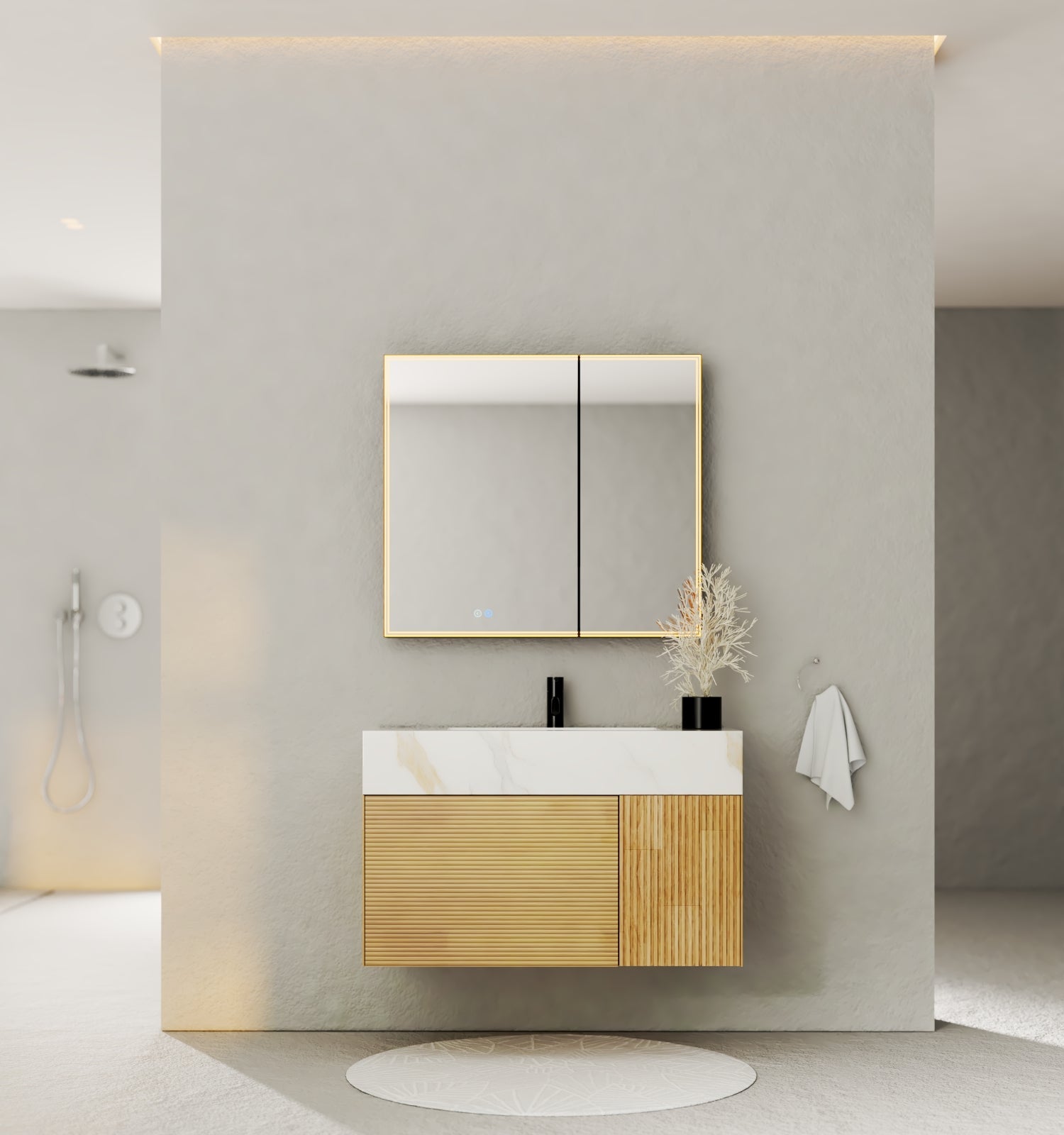 40''/48'' Stone Top with Oak Engineered Wood Floating Bathroom Vanity - Vanity40"x 21.5" NeoNova Decor