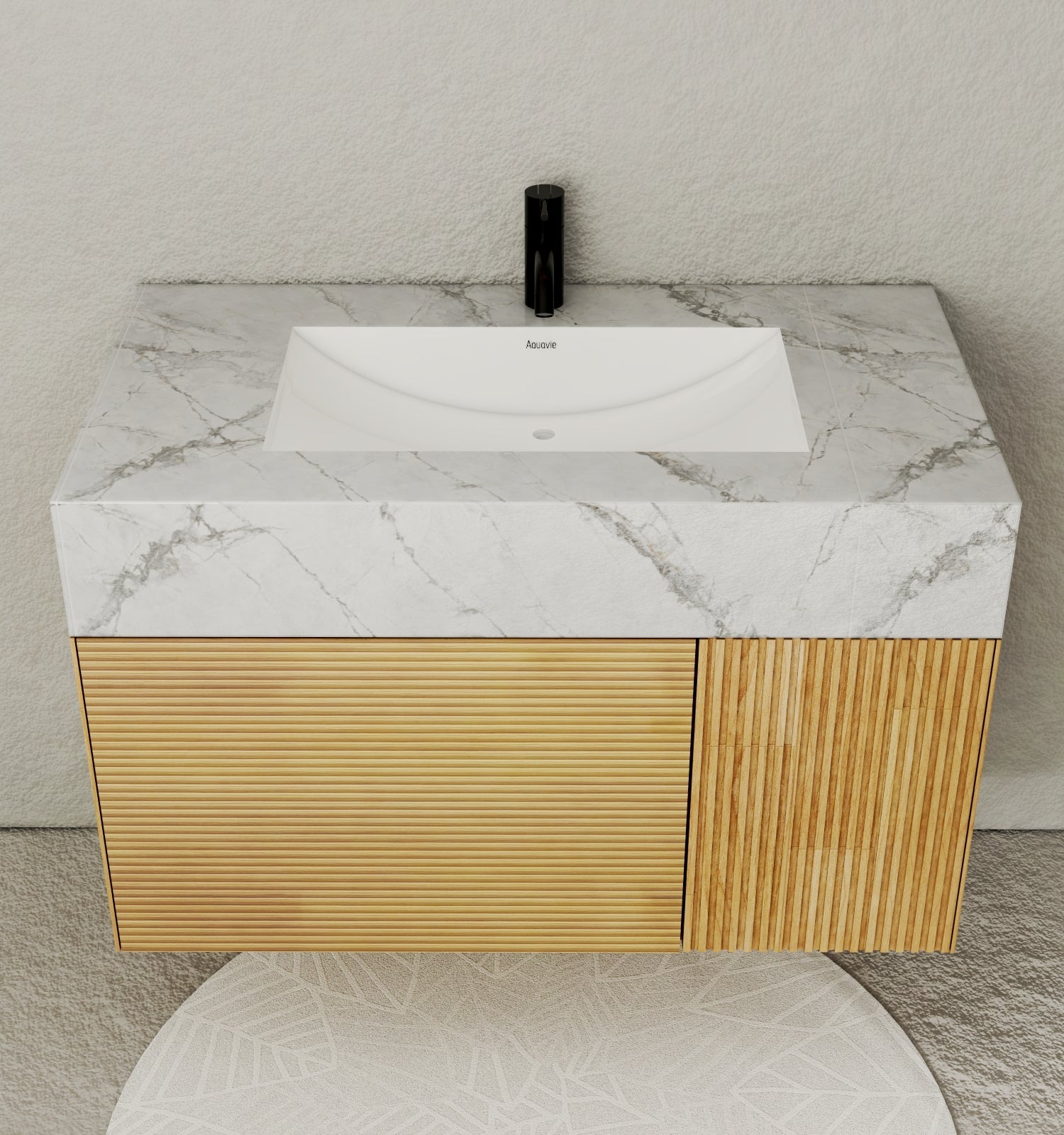 40''/48'' Stone Top with Oak Engineered Wood Floating Bathroom Vanity - Vanity40"x 21.5" NeoNova Decor
