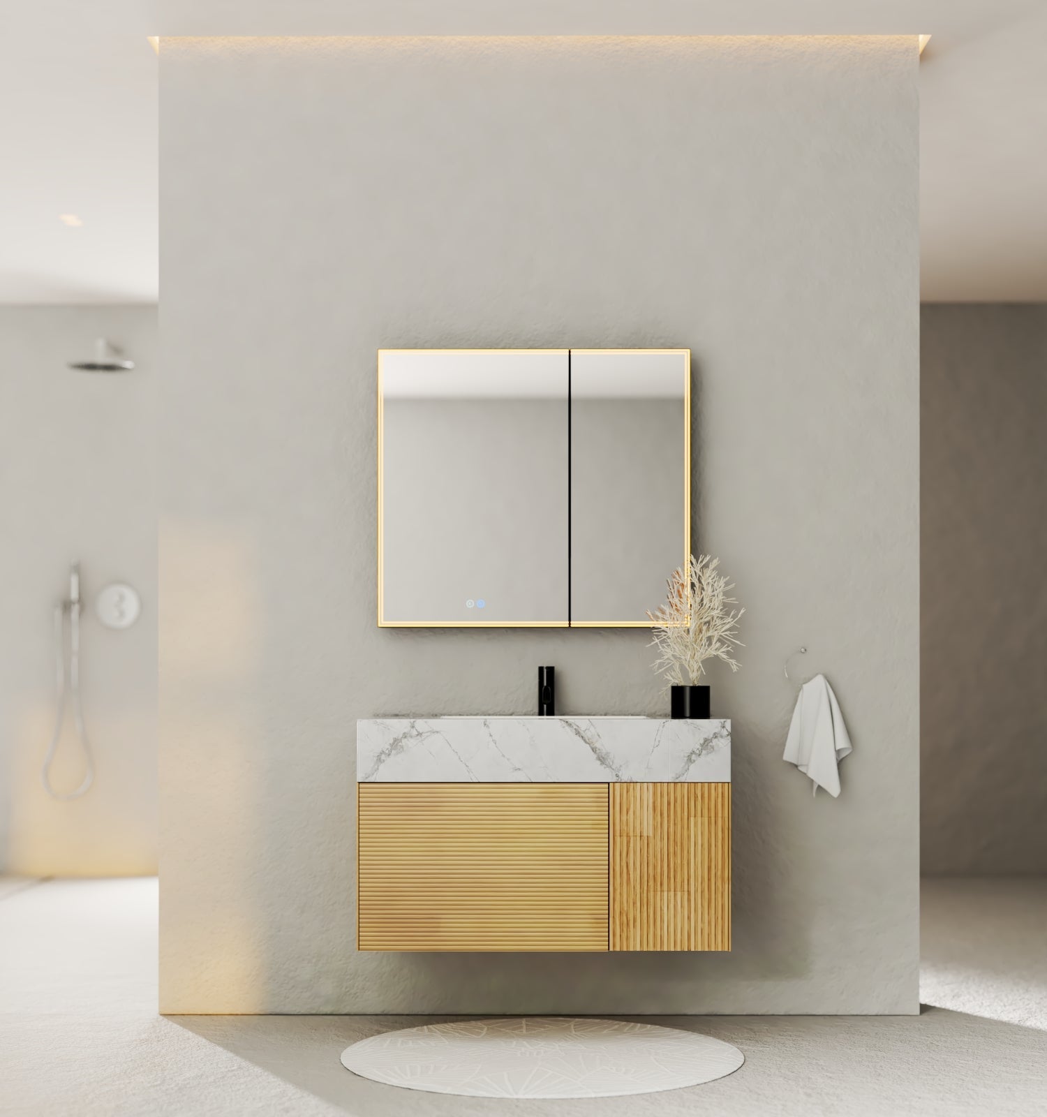 40''/48'' Stone Top with Oak Engineered Wood Floating Bathroom Vanity - Vanity40"x 21.5" NeoNova Decor