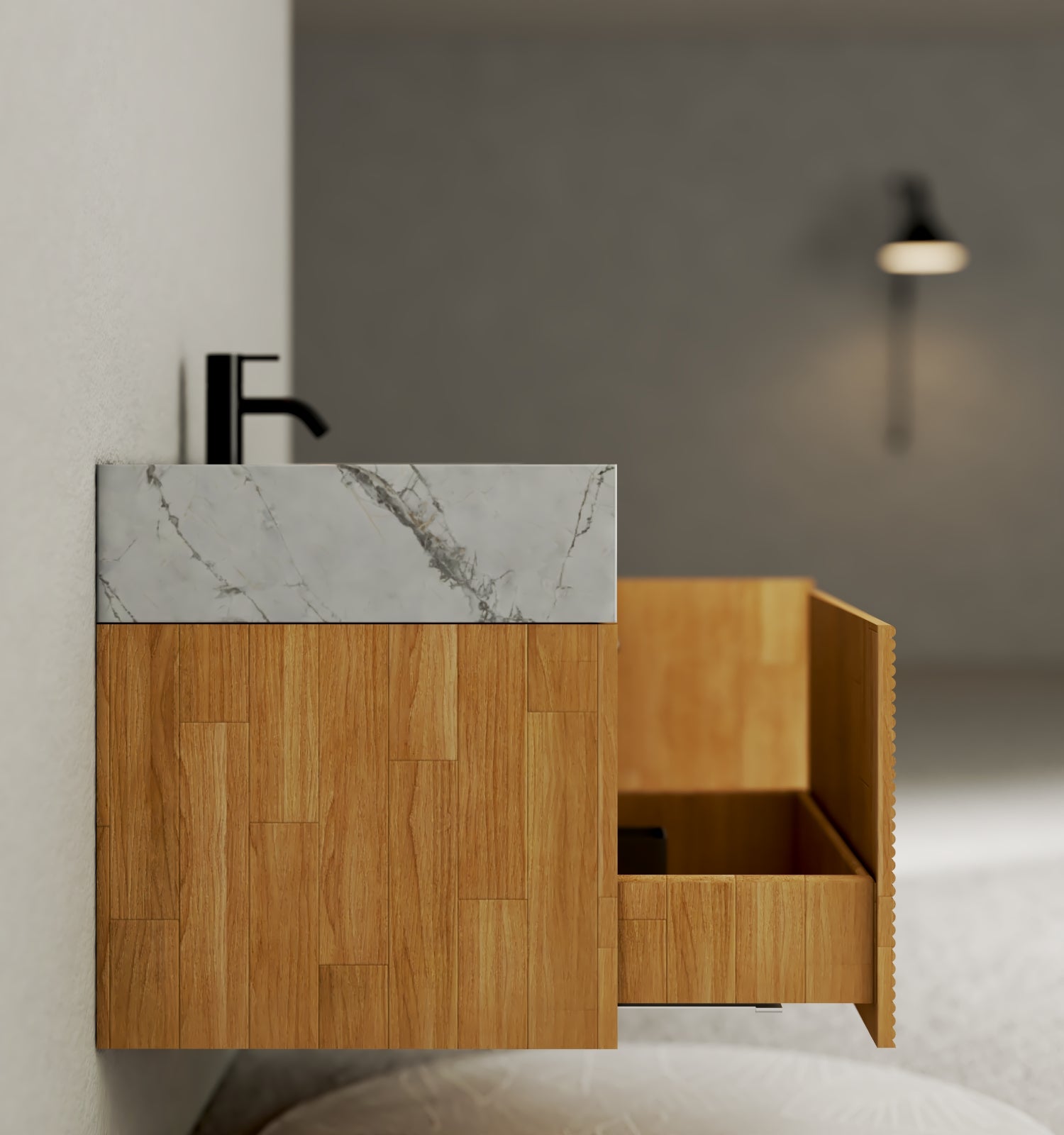 40''/48'' Stone Top with Oak Engineered Wood Floating Bathroom Vanity - Vanity40"x 21.5" NeoNova Decor