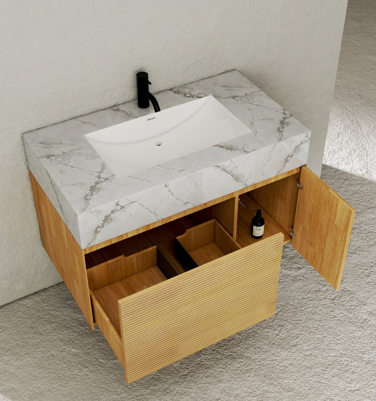 40''/48'' Stone Top with Oak Engineered Wood Floating Bathroom Vanity - Vanity40"x 21.5" NeoNova Decor