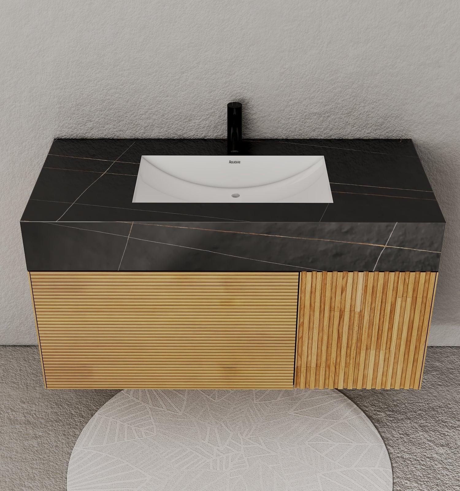 40''/48'' Stone Top with Oak Engineered Wood Floating Bathroom Vanity - Vanity48"x 21.5" NeoNova Decor