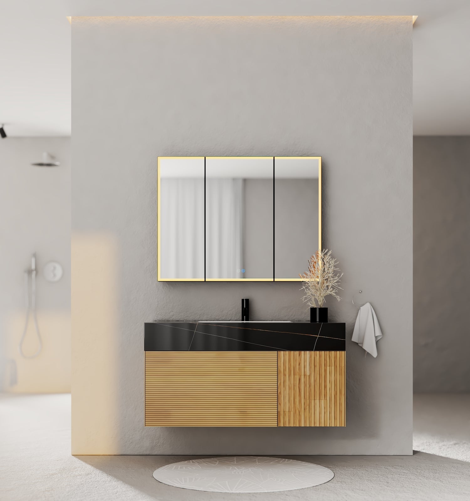 40''/48'' Stone Top with Oak Engineered Wood Floating Bathroom Vanity - Vanity48"x 21.5" NeoNova Decor