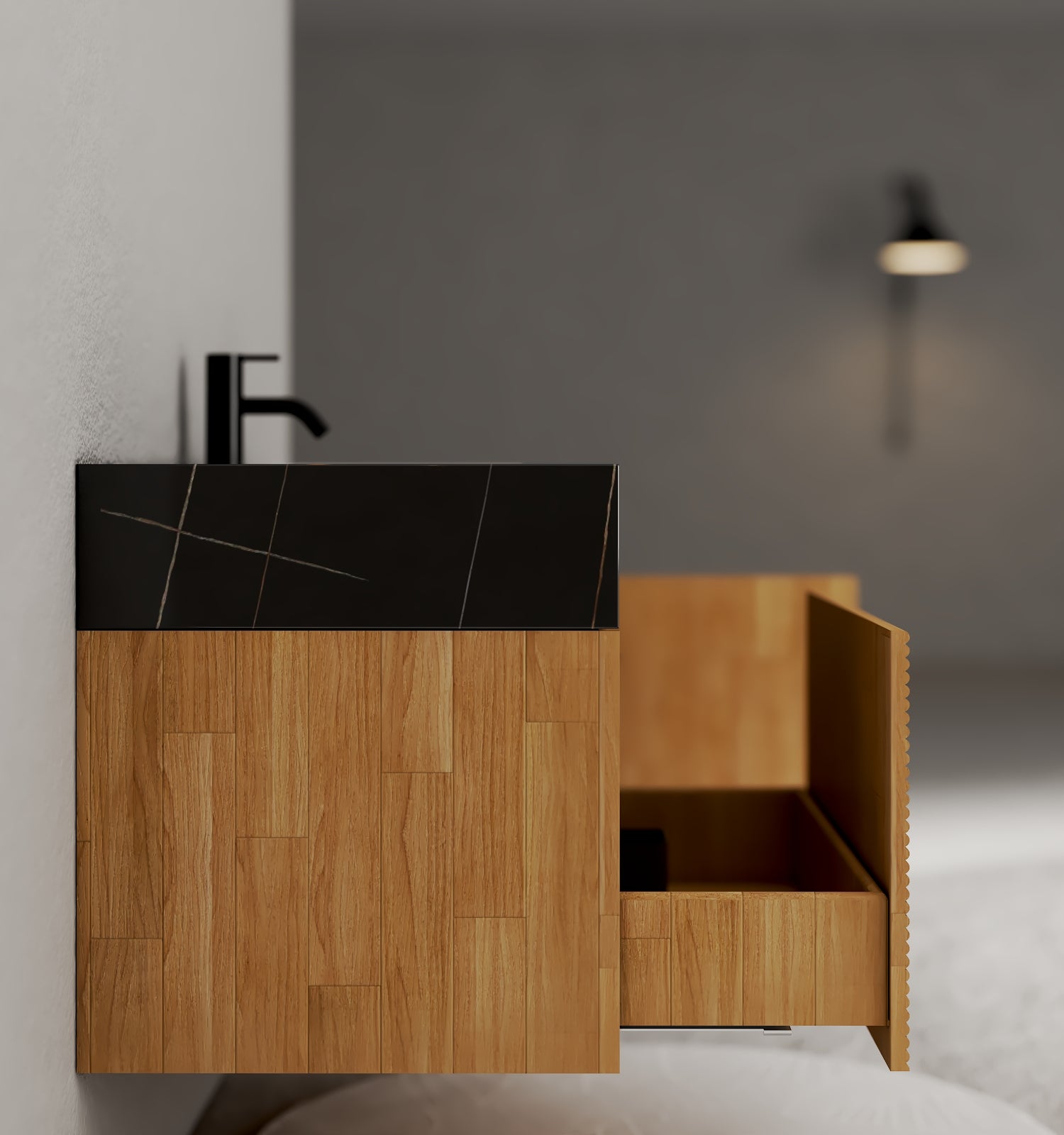 40''/48'' Stone Top with Oak Engineered Wood Floating Bathroom Vanity - Vanity48"x 21.5" NeoNova Decor