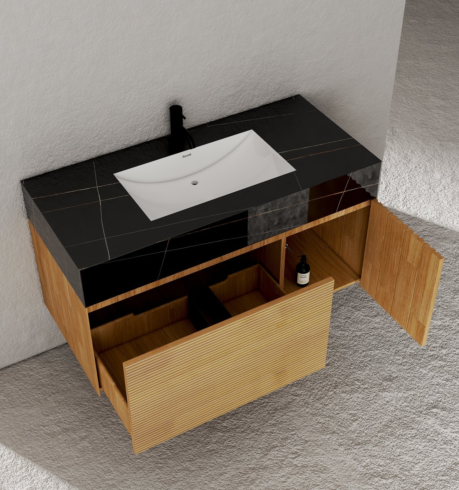 40''/48'' Stone Top with Oak Engineered Wood Floating Bathroom Vanity - Vanity48"x 21.5" NeoNova Decor