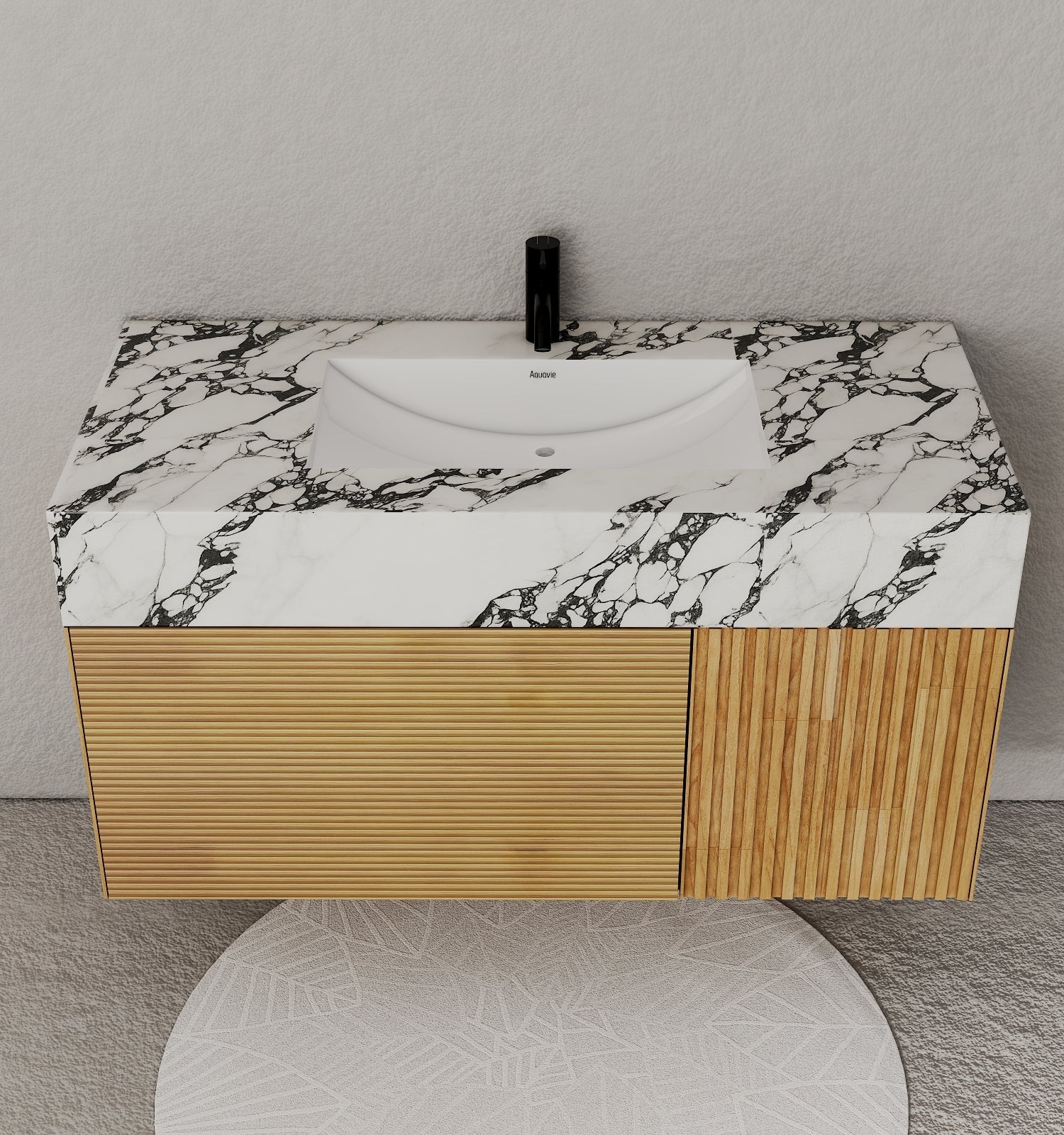 40''/48'' Stone Top with Oak Engineered Wood Floating Bathroom Vanity - Vanity48"x 21.5" NeoNova Decor