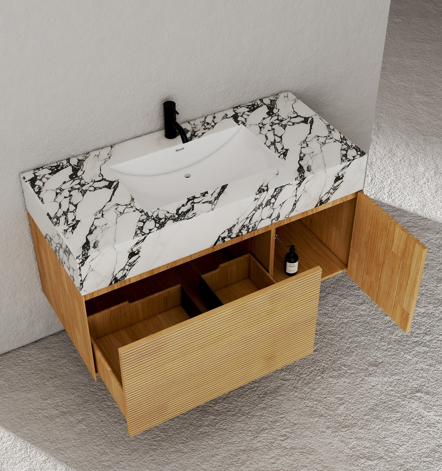40''/48'' Stone Top with Oak Engineered Wood Floating Bathroom Vanity - Vanity48"x 21.5" NeoNova Decor