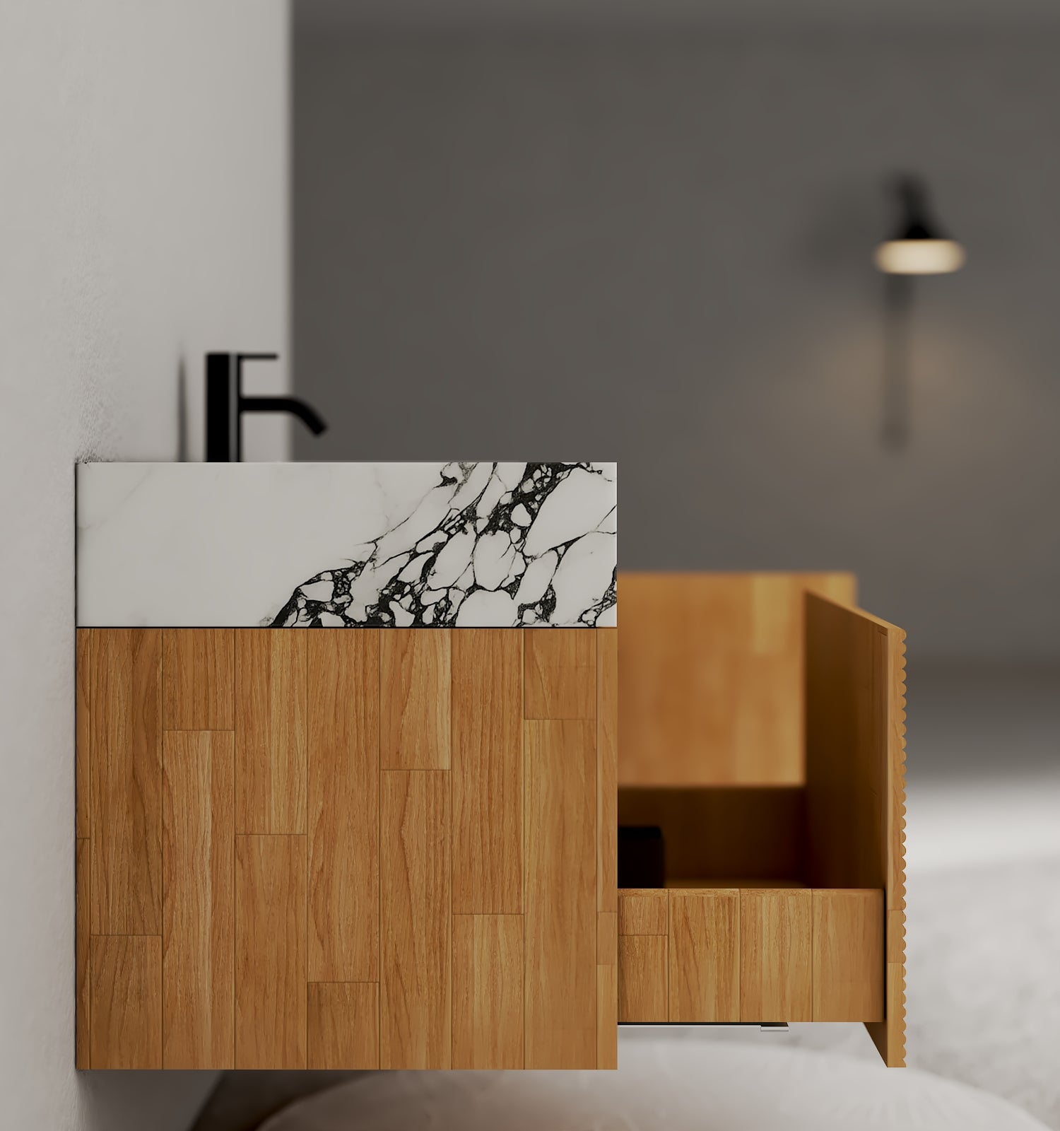 40''/48'' Stone Top with Oak Engineered Wood Floating Bathroom Vanity - Vanity48"x 21.5" NeoNova Decor