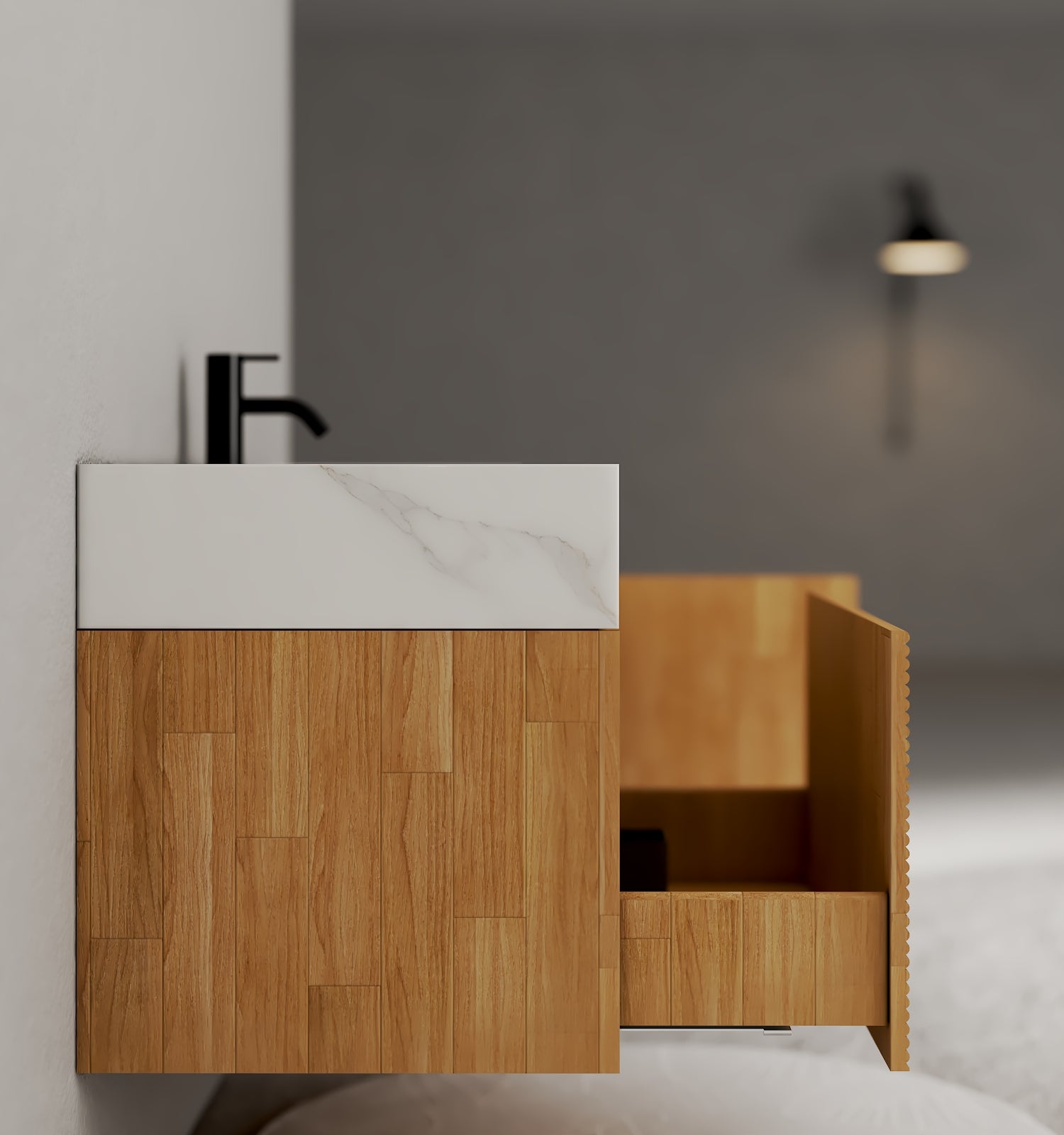 40''/48'' Stone Top with Oak Engineered Wood Floating Bathroom Vanity - Vanity48"x 21.5" NeoNova Decor