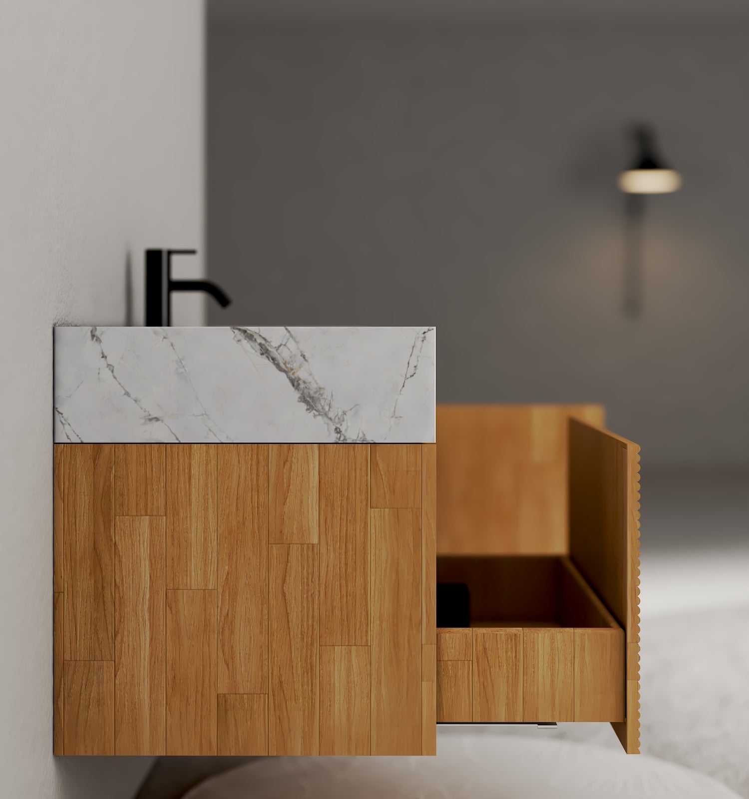 40''/48'' Stone Top with Oak Engineered Wood Floating Bathroom Vanity - Vanity48"x 21.5" NeoNova Decor