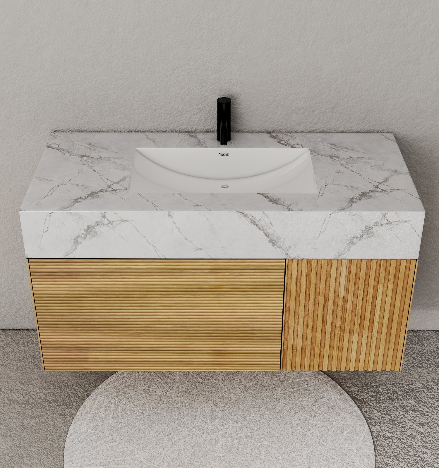 40''/48'' Stone Top with Oak Engineered Wood Floating Bathroom Vanity - Vanity48"x 21.5" NeoNova Decor