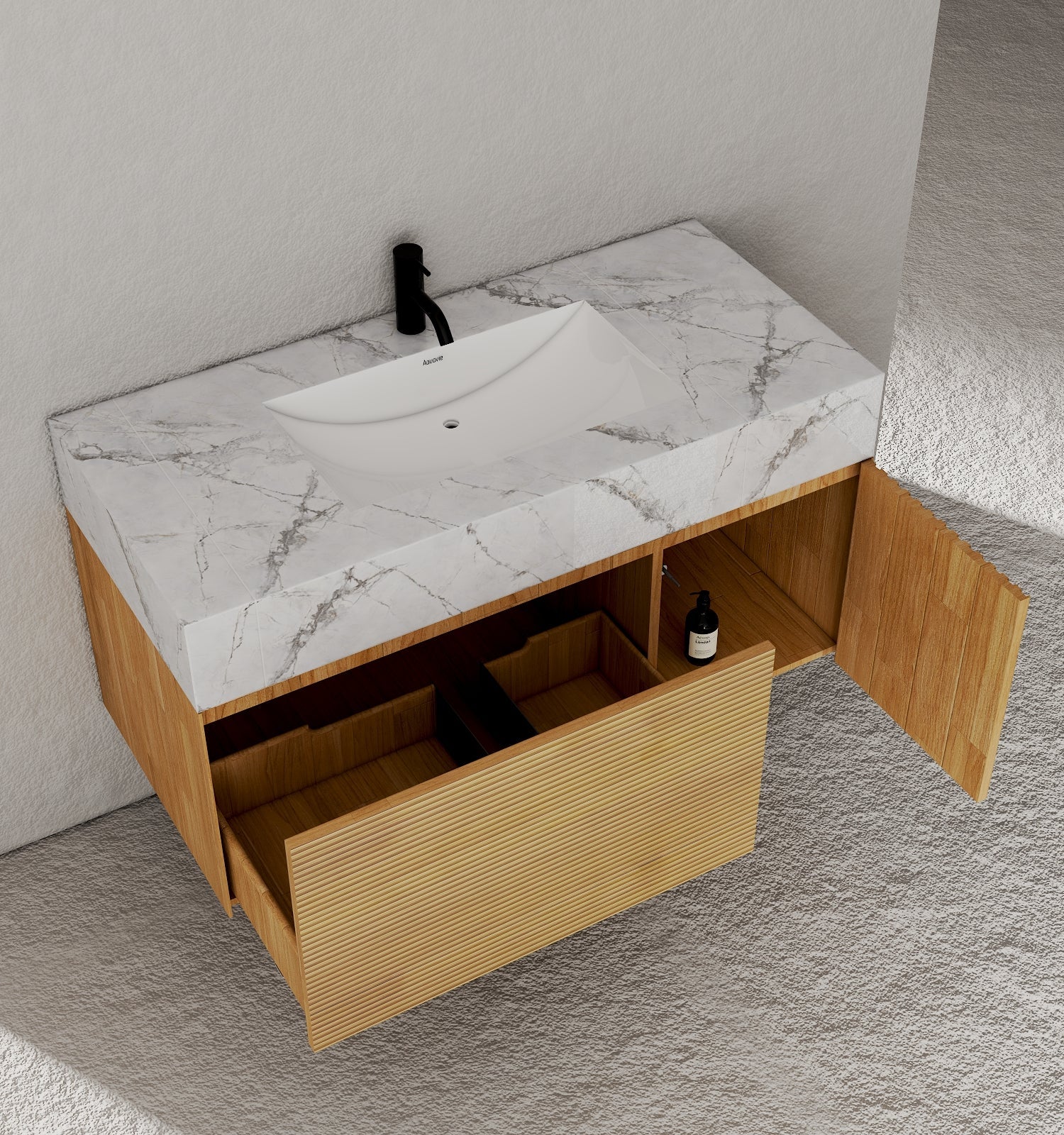 40''/48'' Stone Top with Oak Engineered Wood Floating Bathroom Vanity - Vanity48"x 21.5" NeoNova Decor