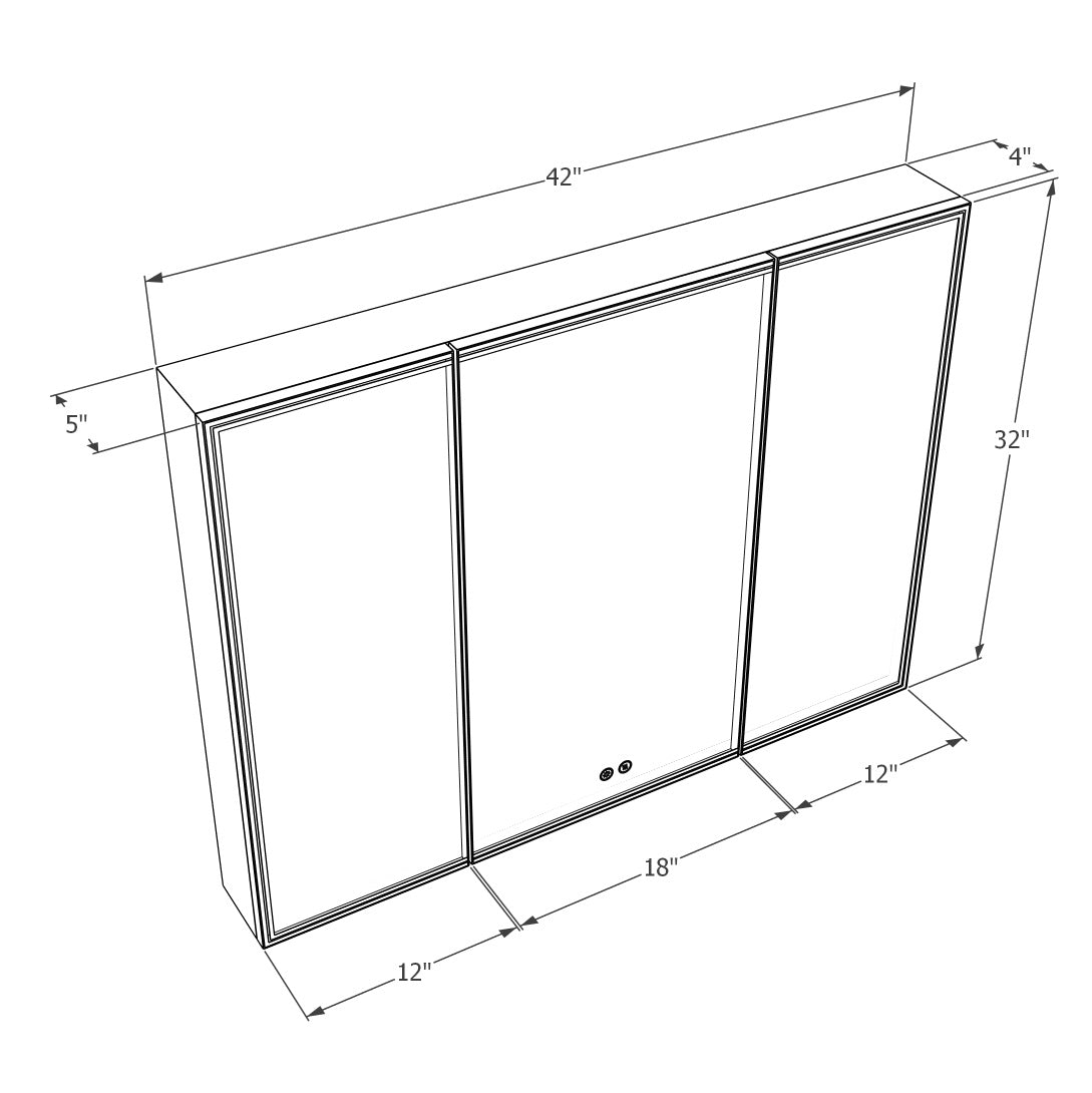 42"x32" LED Medicine Cabinet with Mirror – 3 Doors, Memory Function, Wall Recessed or Surface Mount