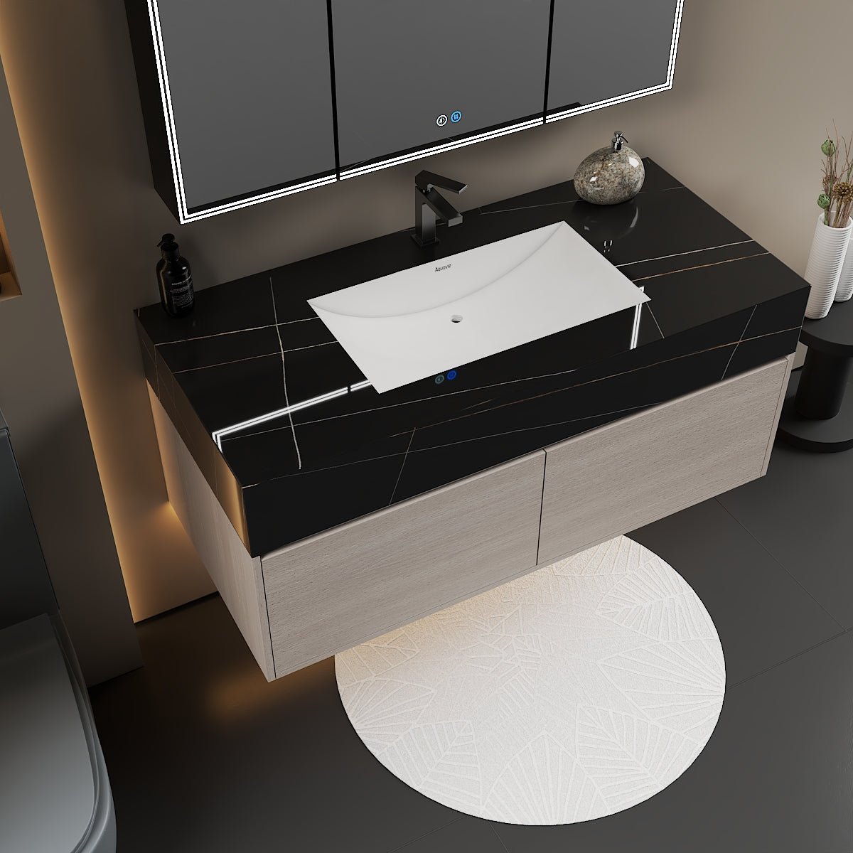 Seamless countertop 48 inch vanity for easy cleaning