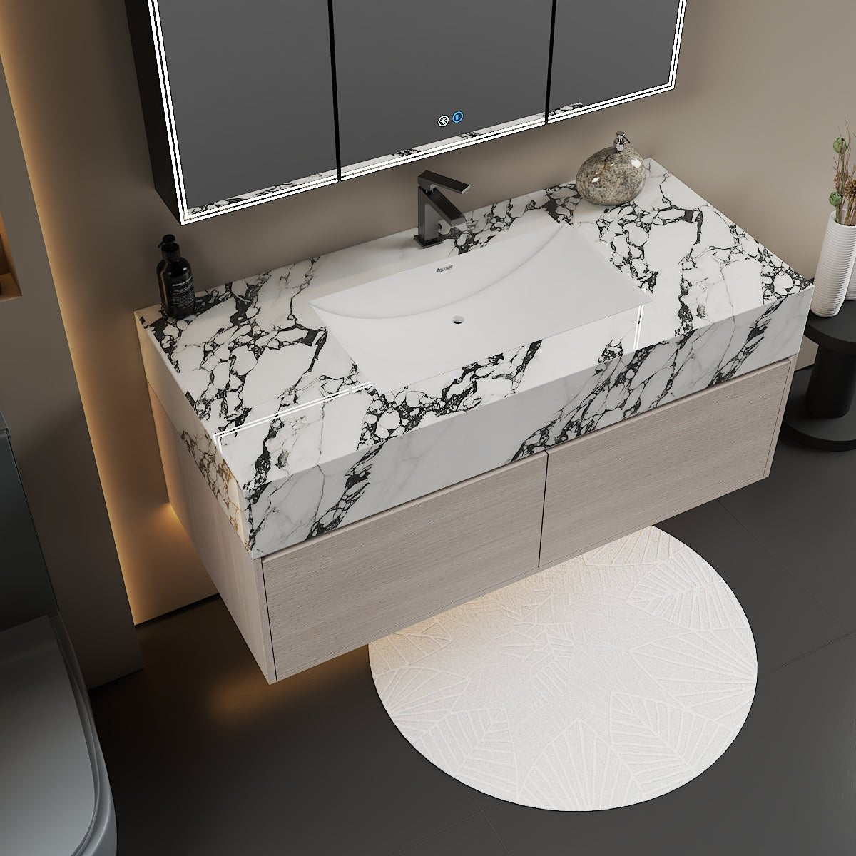 48'' Sintered Stone Top with Double Drawer Floating Bathroom Vanity - Vanity48"x22.5" NeoNova Decor