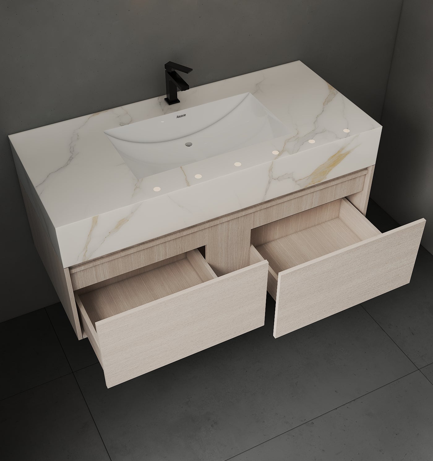 48'' Sintered Stone Top with Double Drawer Floating Bathroom Vanity - Vanity48"x22.5" NeoNova Decor