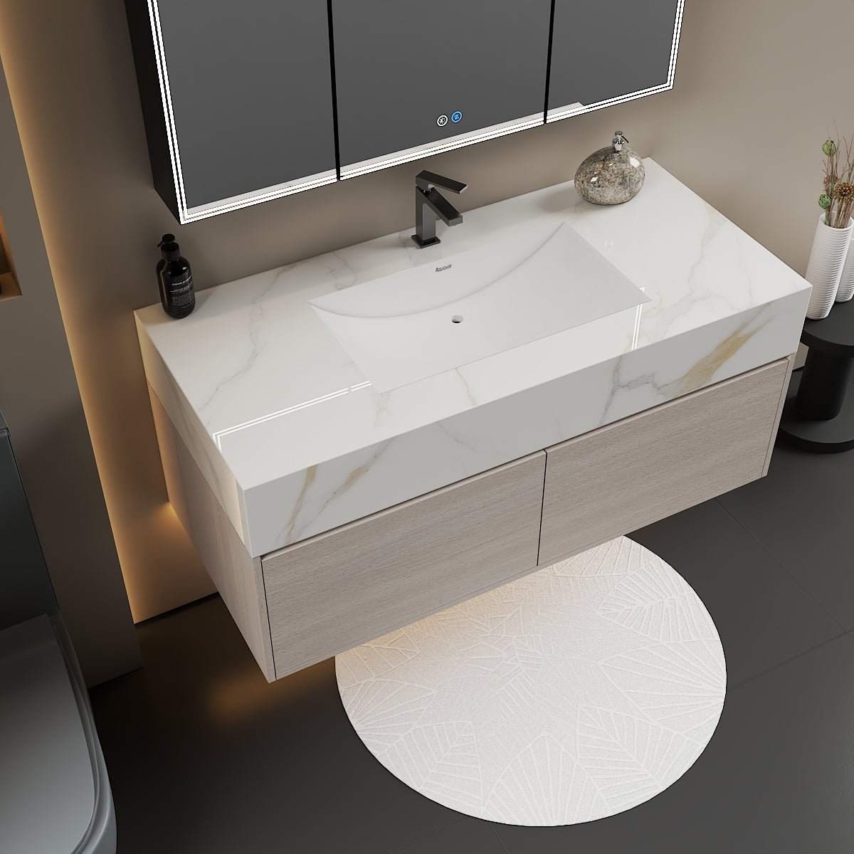 48'' Sintered Stone Top with Double Drawer Floating Bathroom Vanity - Vanity48"x22.5" NeoNova Decor