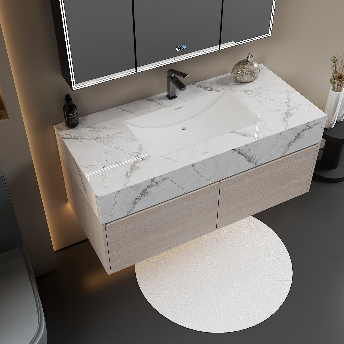 48'' Sintered Stone Top with Double Drawer Floating Bathroom Vanity - Vanity48"x22.5" NeoNova Decor