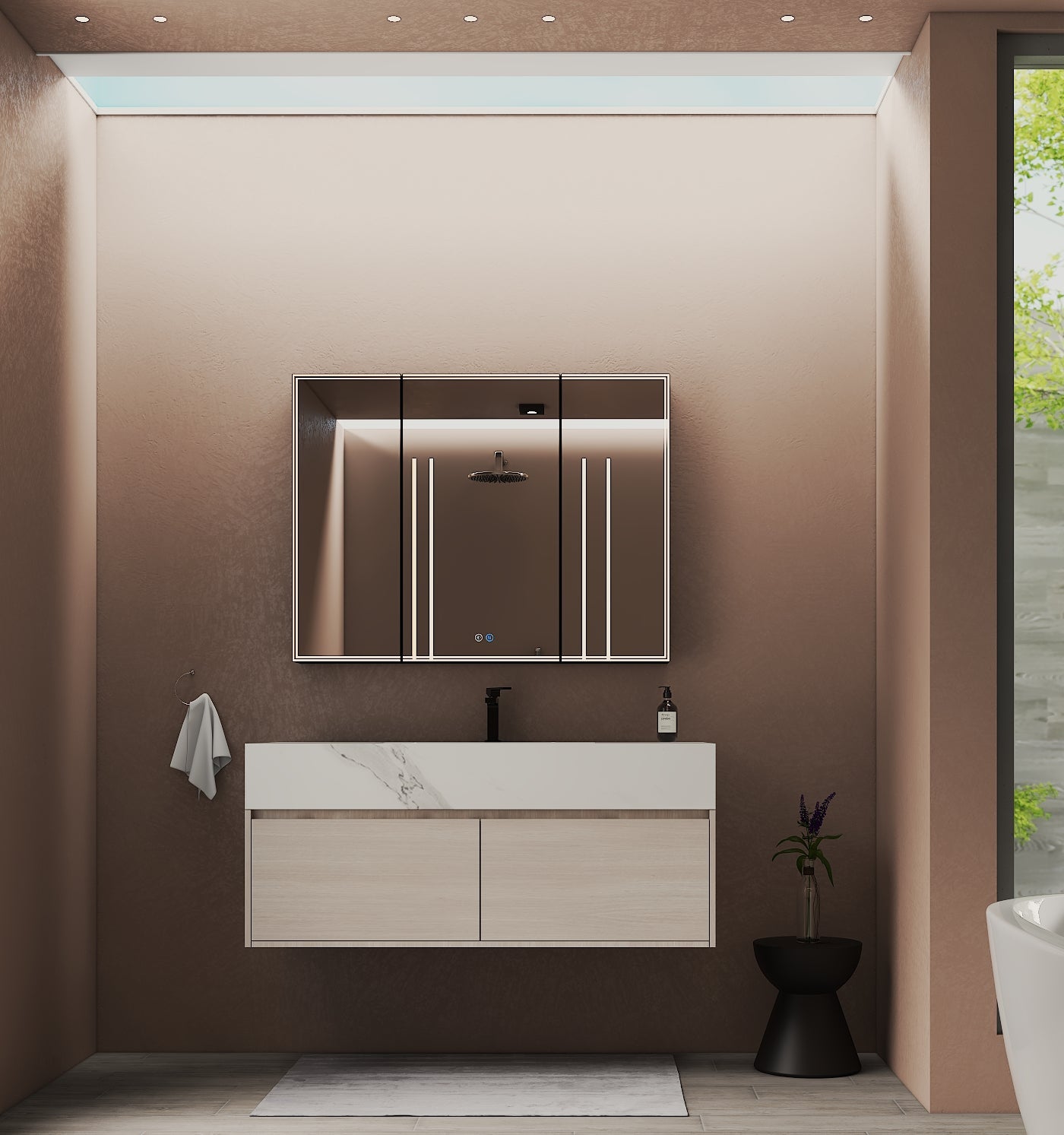 Floating 48 inch vanity with elegant stone finish NeoNova Decor