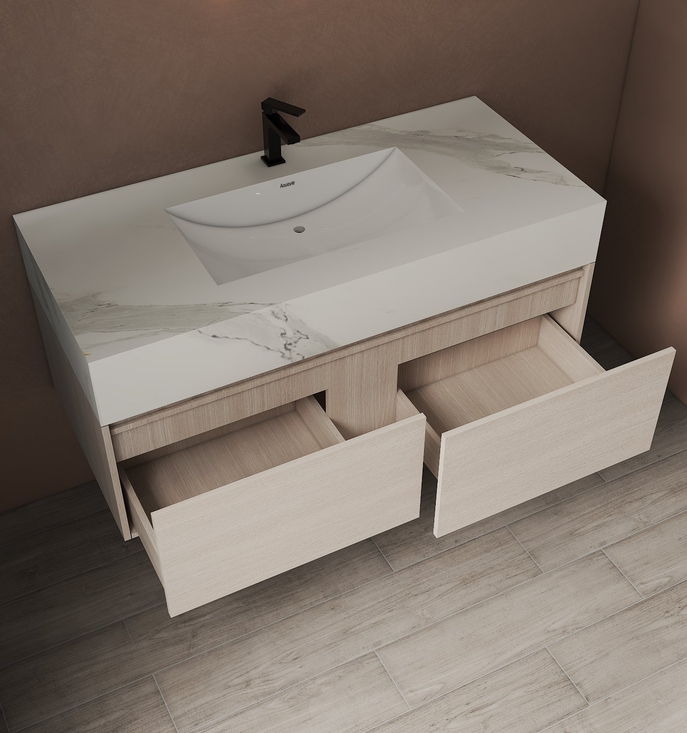 48'' Sintered Stone Top with Double Drawer Floating Bathroom Vanity - Vanity48"x22.5" NeoNova Decor