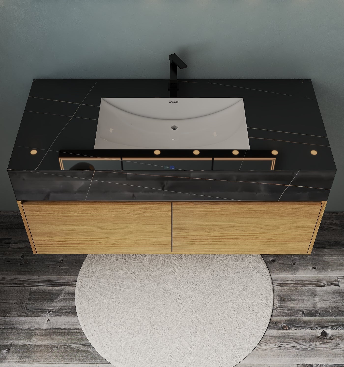 48'' Sintered Stone Top with Double Drawer Floating Bathroom Vanity - Vanity48"x22.5" NeoNova Decor
