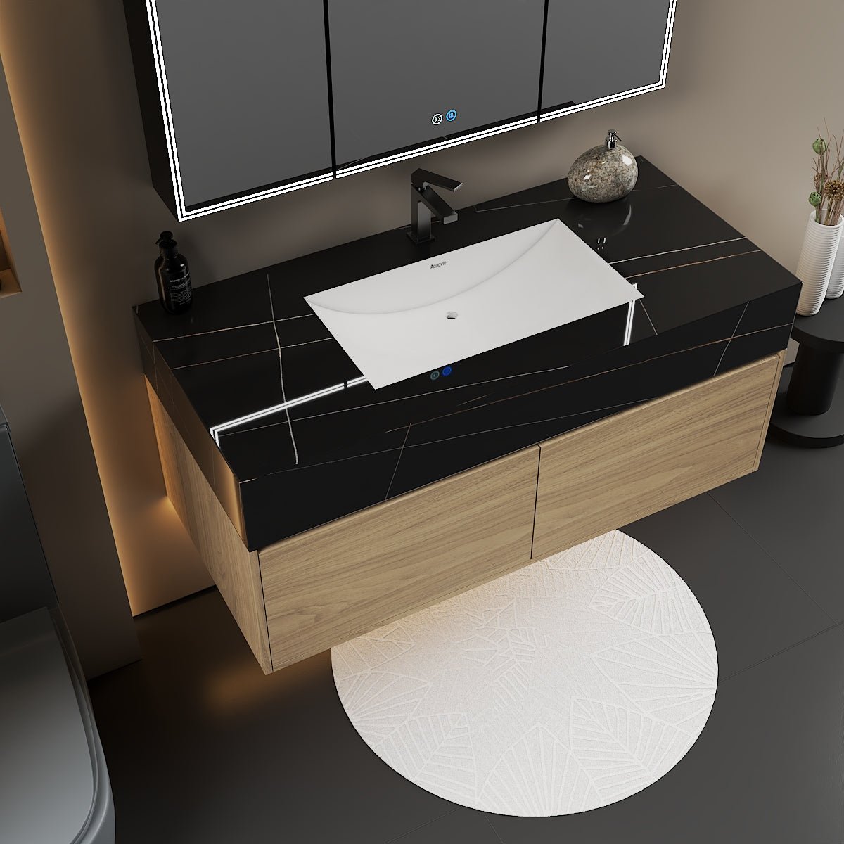 48'' Sintered Stone Top with Double Drawer Floating Bathroom Vanity - Vanity48"x22.5" NeoNova Decor