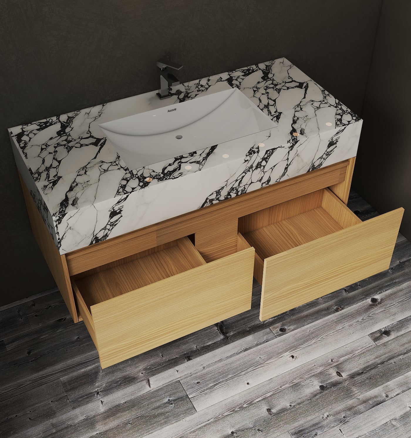 48'' Sintered Stone Top with Double Drawer Floating Bathroom Vanity - Vanity48"x22.5" NeoNova Decor