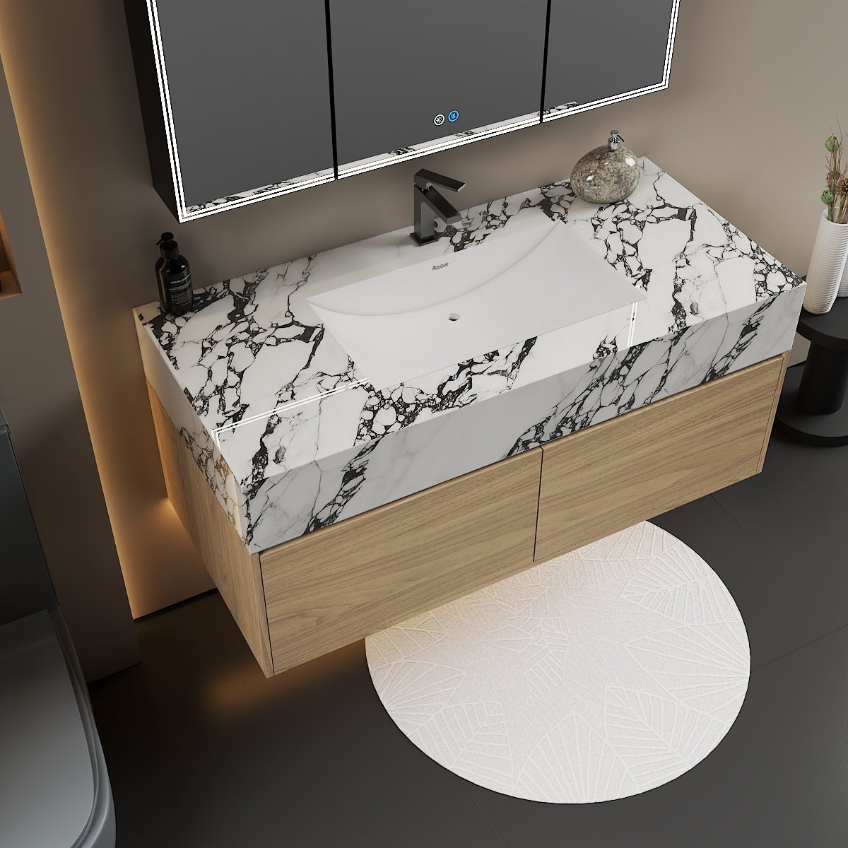 48'' Sintered Stone Top with Double Drawer Floating Bathroom Vanity - Vanity48"x22.5" NeoNova Decor