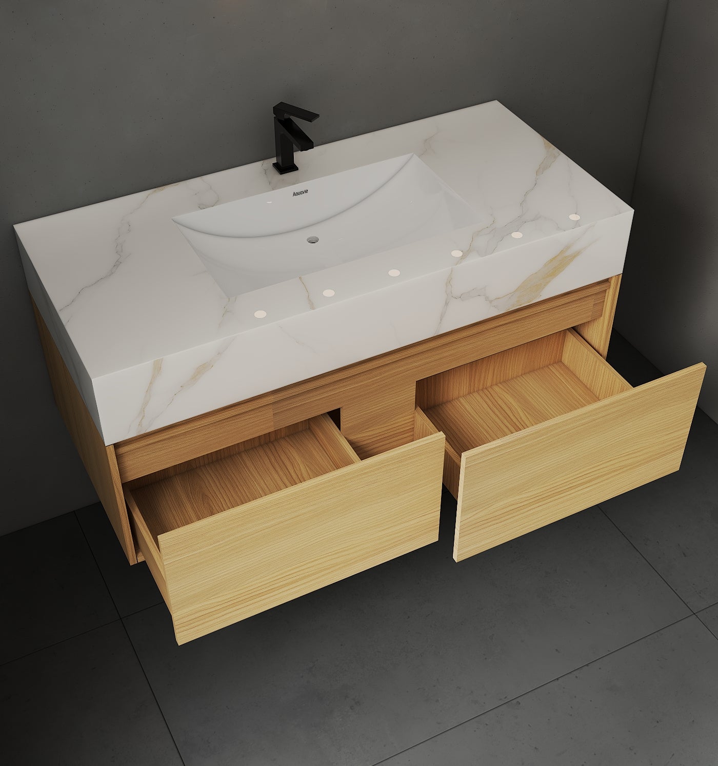 48'' Sintered Stone Top with Double Drawer Floating Bathroom Vanity - Vanity48"x22.5" NeoNova Decor