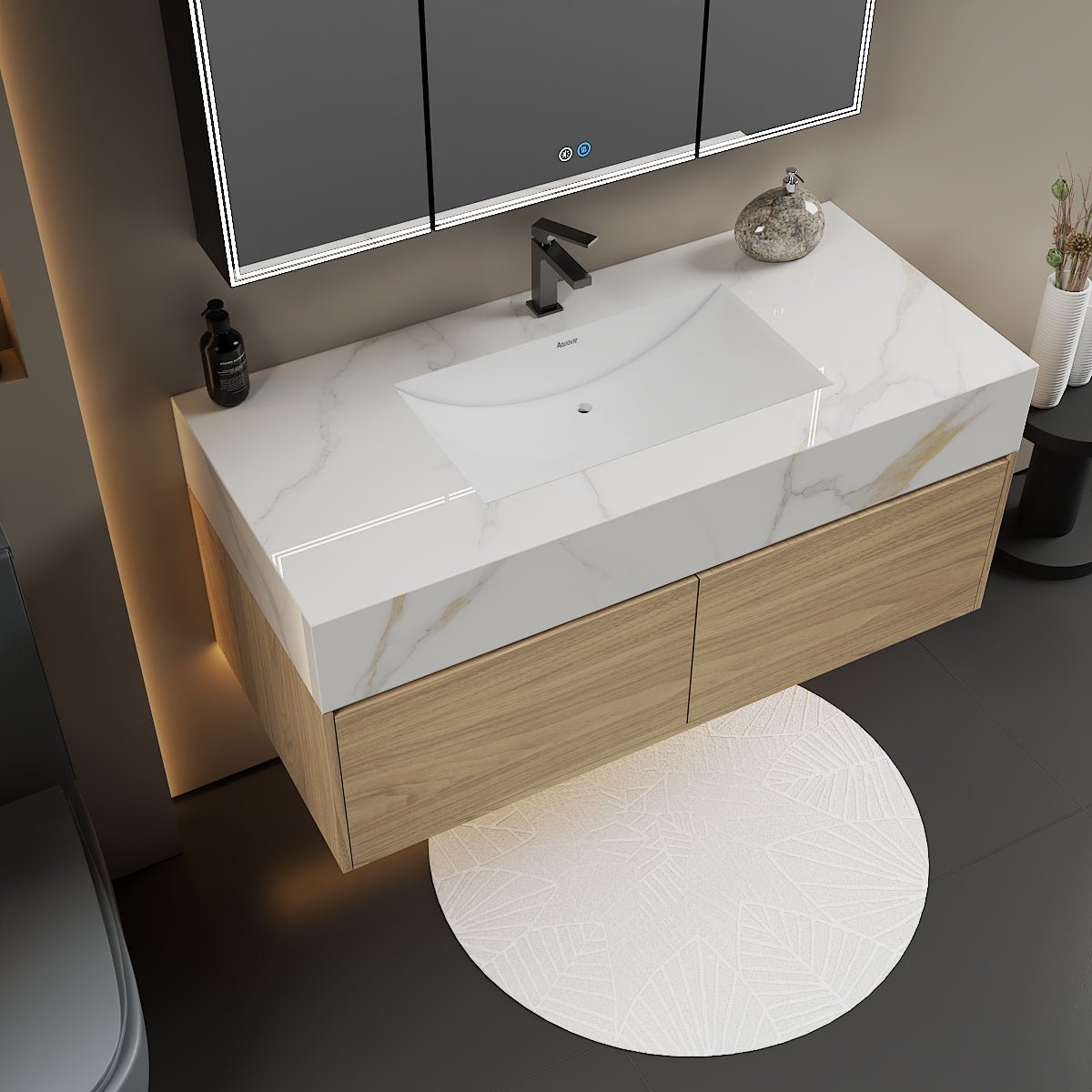 48'' Sintered Stone Top with Double Drawer Floating Bathroom Vanity - Vanity48"x22.5" NeoNova Decor
