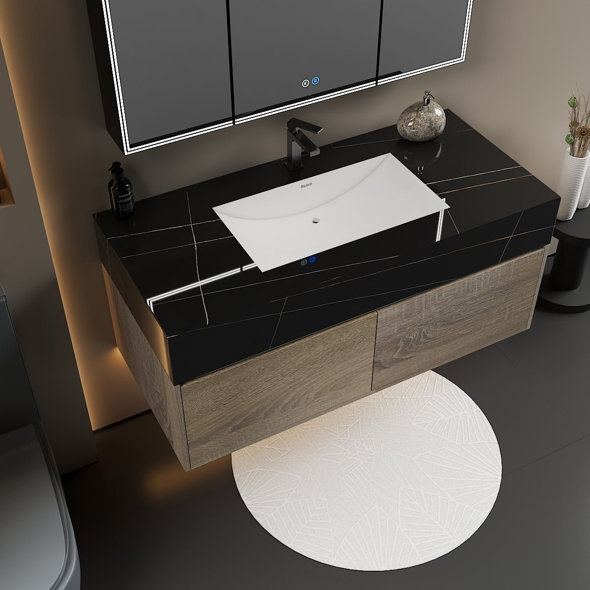 48'' Sintered Stone Top with Double Drawer Floating Bathroom Vanity - Vanity48"x22.5" NeoNova Decor