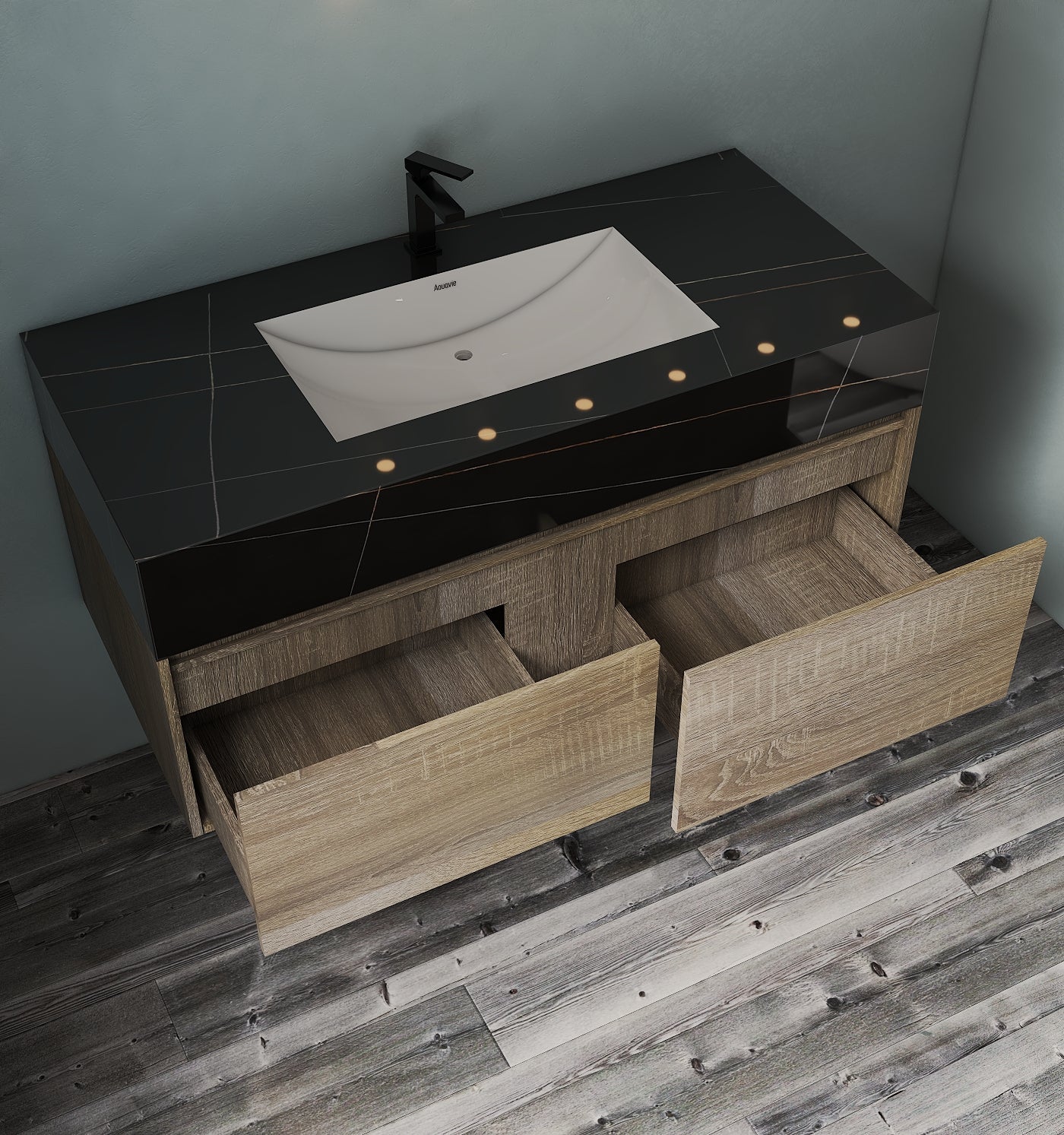 48'' Sintered Stone Top with Double Drawer Floating Bathroom Vanity - Vanity48"x22.5" NeoNova Decor