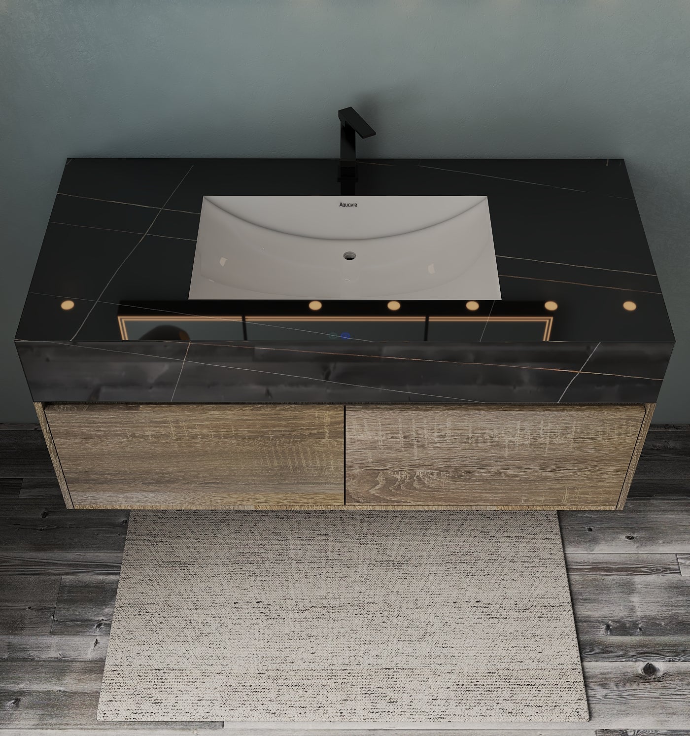 48'' Sintered Stone Top with Double Drawer Floating Bathroom Vanity - Vanity48"x22.5" NeoNova Decor