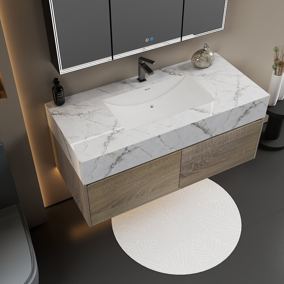 48'' Sintered Stone Top with Double Drawer Floating Bathroom Vanity - Vanity48"x22.5" NeoNova Decor