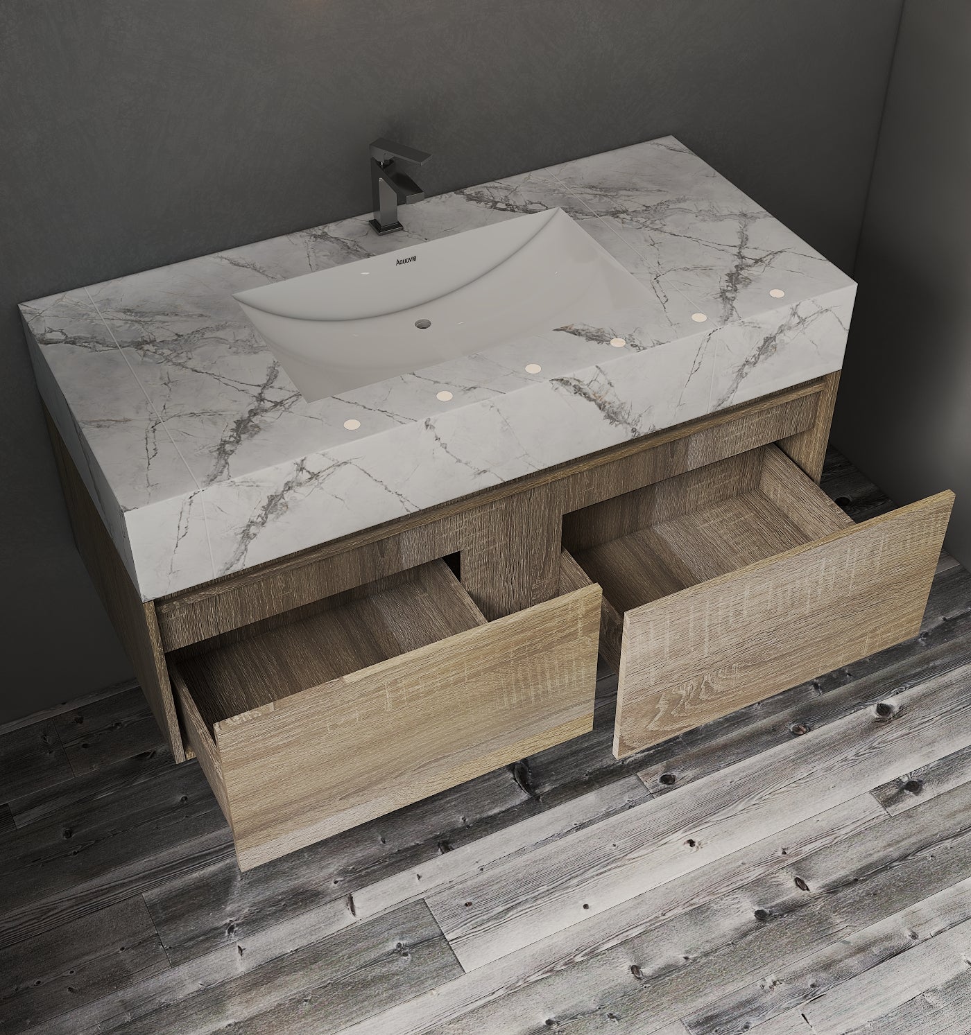 48'' Sintered Stone Top with Double Drawer Floating Bathroom Vanity - Vanity48"x22.5" NeoNova Decor