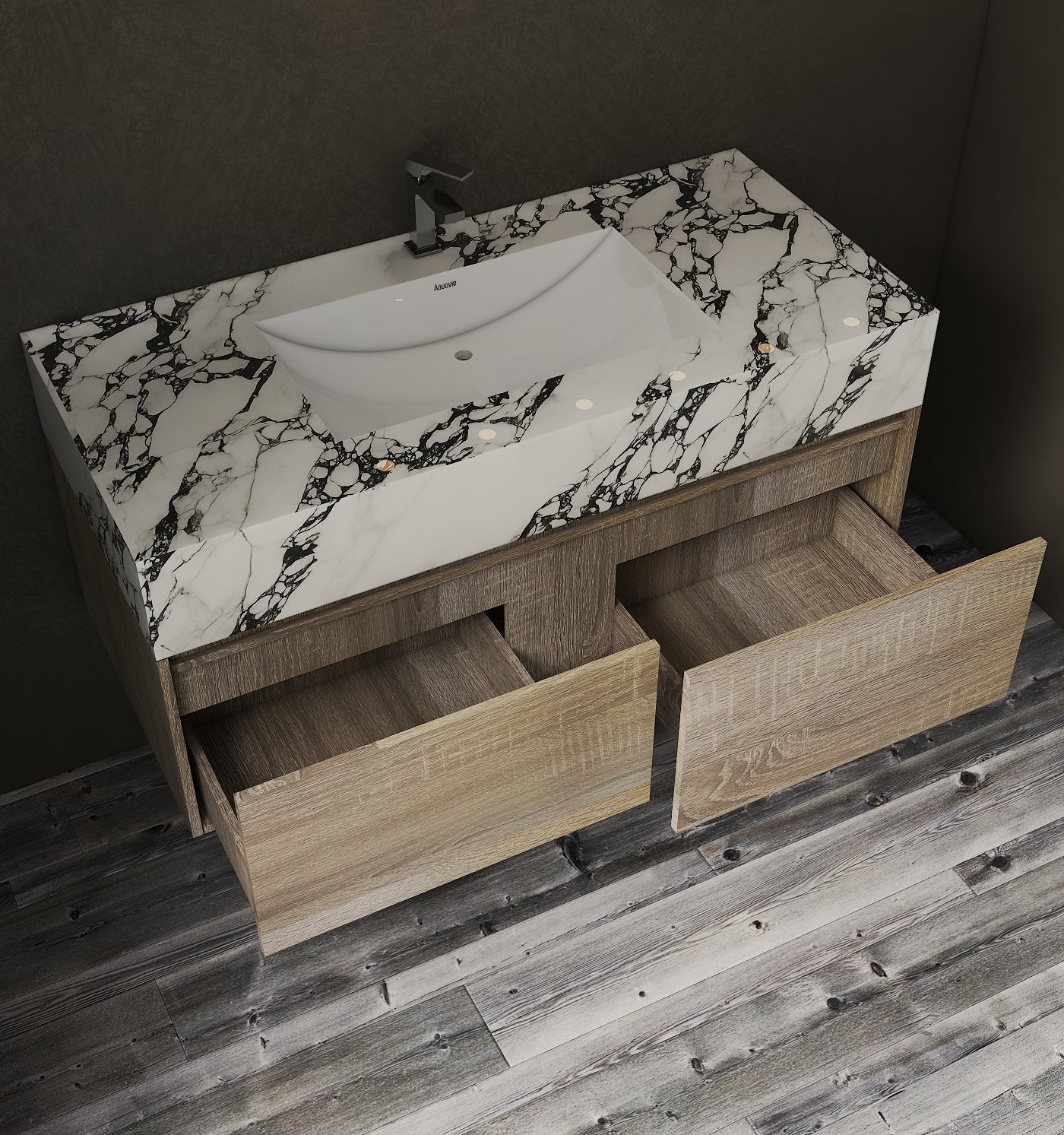 48'' Sintered Stone Top with Double Drawer Floating Bathroom Vanity - Vanity48"x22.5" NeoNova Decor