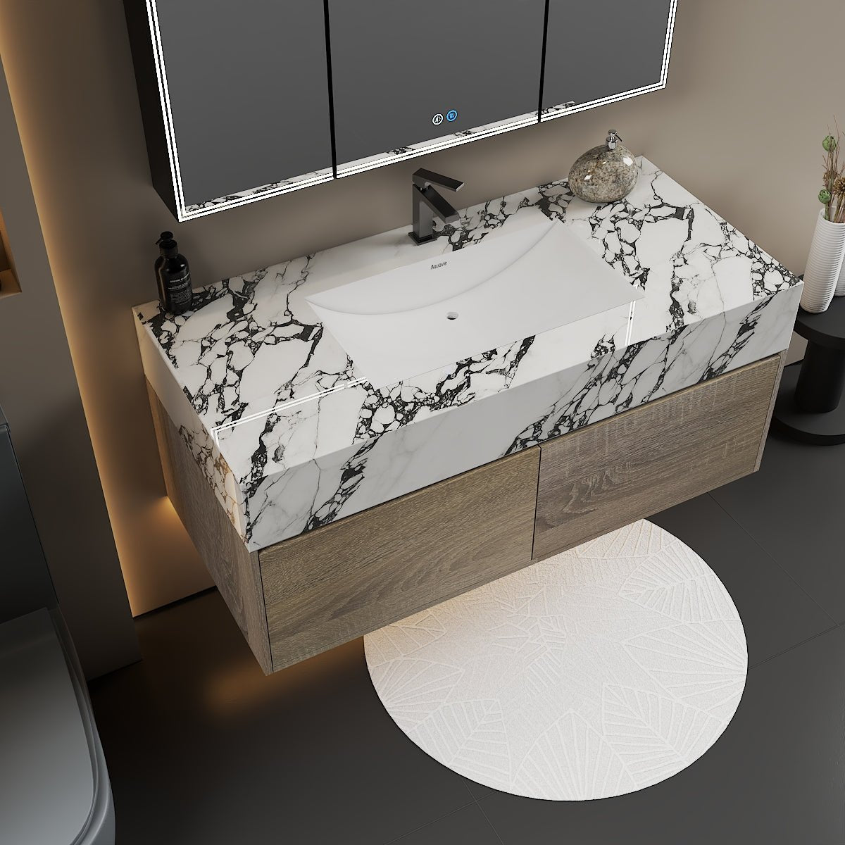 48'' Sintered Stone Top with Double Drawer Floating Bathroom Vanity - Vanity48"x22.5" NeoNova Decor
