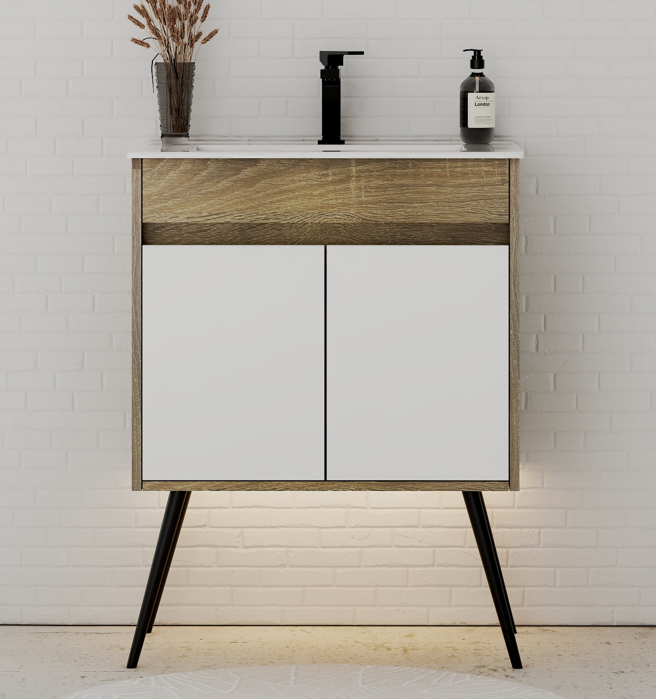 18" Narrow Depth Bathroom Vanity With Ceramic Sink