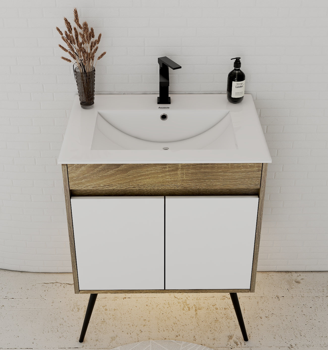 18" Narrow Depth Bathroom Vanity With Ceramic Sink