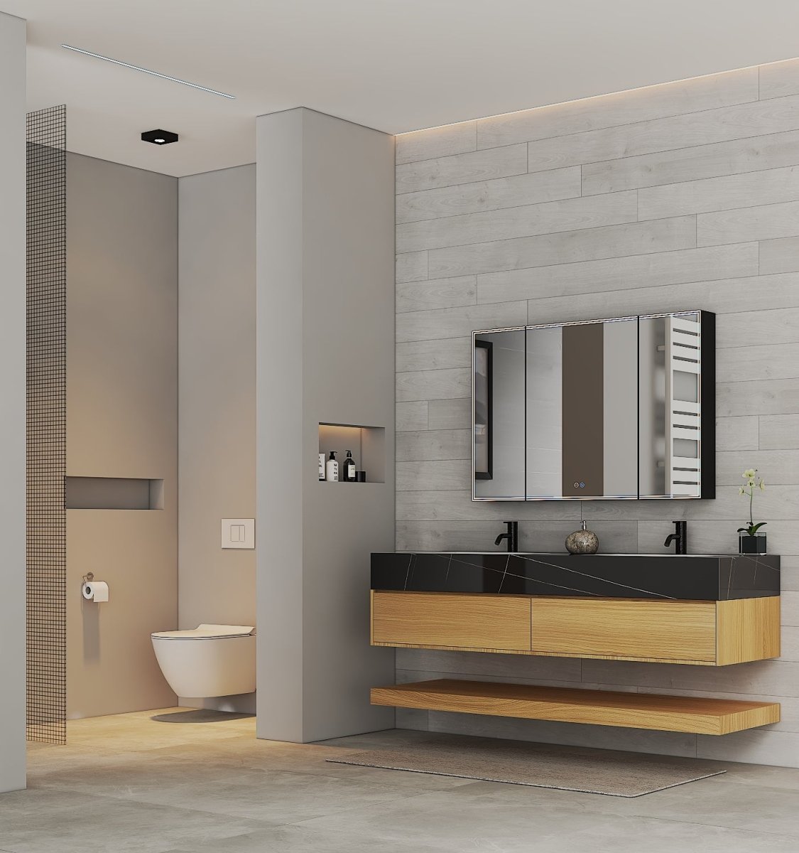 60” / 71” Honey Oak Floating Double Sink Vanity – Stone Top - VanityHoney Oak NeoNova Decor