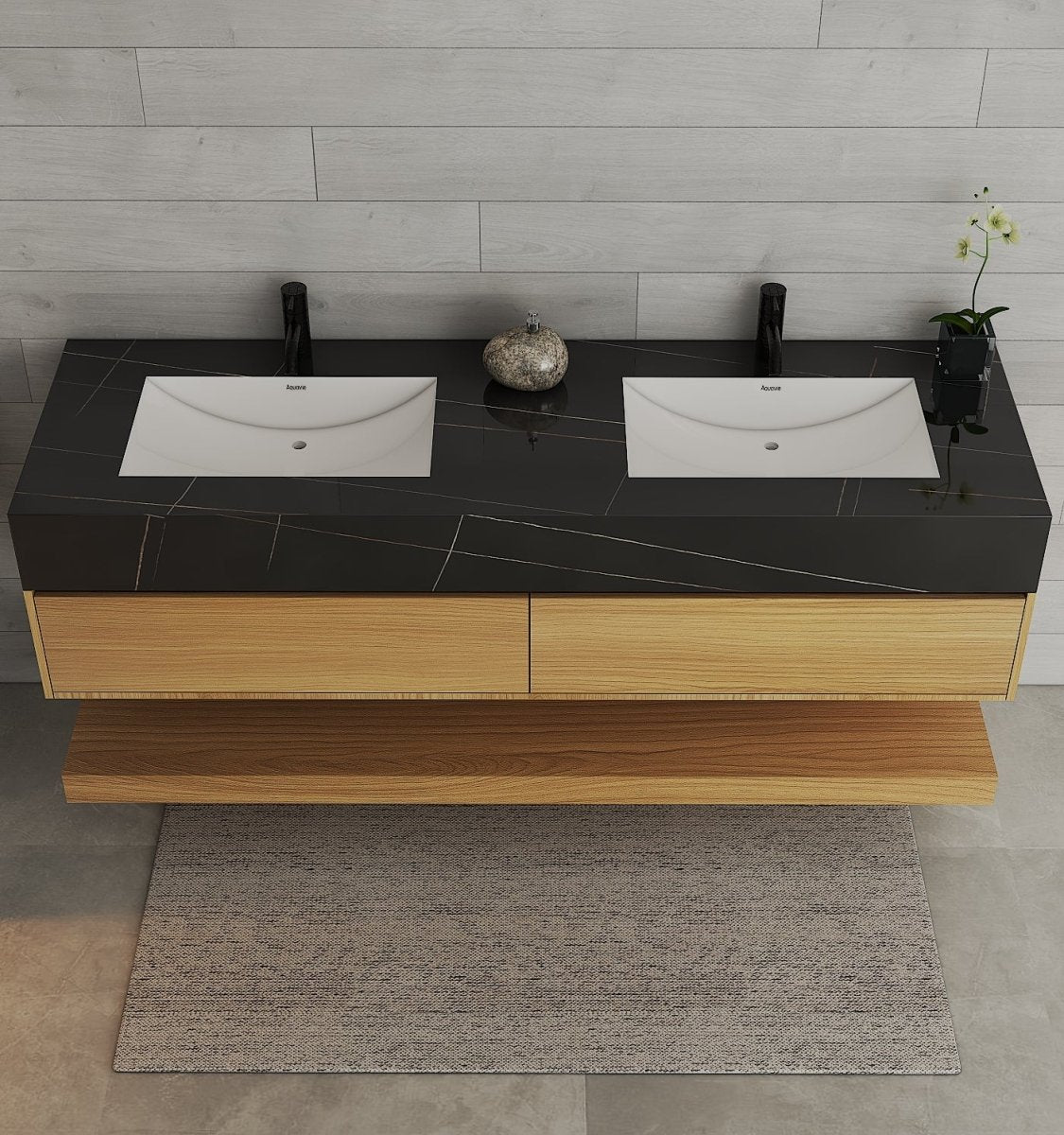 60” / 71” Honey Oak Floating Double Sink Vanity – Stone Top - VanityHoney Oak NeoNova Decor