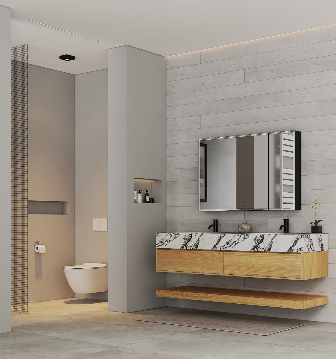 60” / 71” Honey Oak Floating Double Sink Vanity – Stone Top - VanityHoney Oak NeoNova Decor