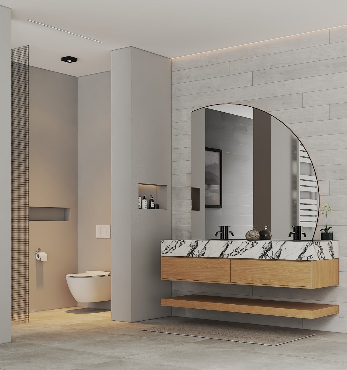 60” Smoked Oak Floating Double Sink Bathroom Vanity – Stone Top - VanitySmoked Oak NeoNova Decor