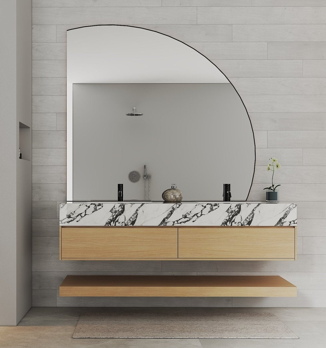 60” Smoked Oak Floating Double Sink Bathroom Vanity – Stone Top - VanitySmoked Oak NeoNova Decor
