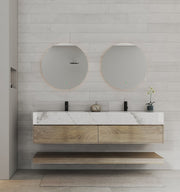 71" Nature Oak Double Sink Stone Top Open Shelf Floating Bathroom Vanity - VanityNature Oak NeoNova Decor