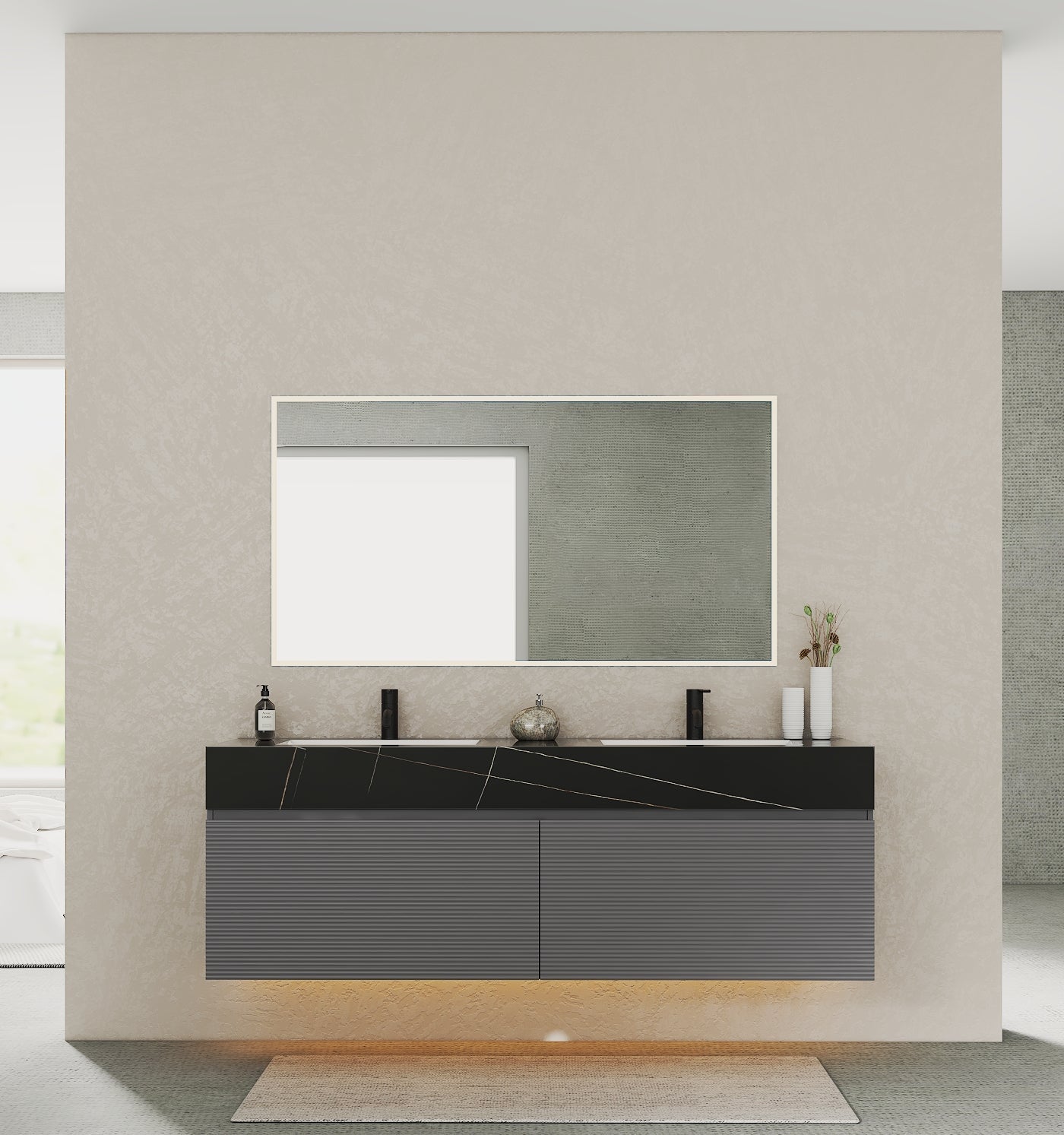 71'' Stone Top with Dark Gray Engineered Wood Floating Bathroom Vanity - Vanity71" x 22.5" NeoNova Decor